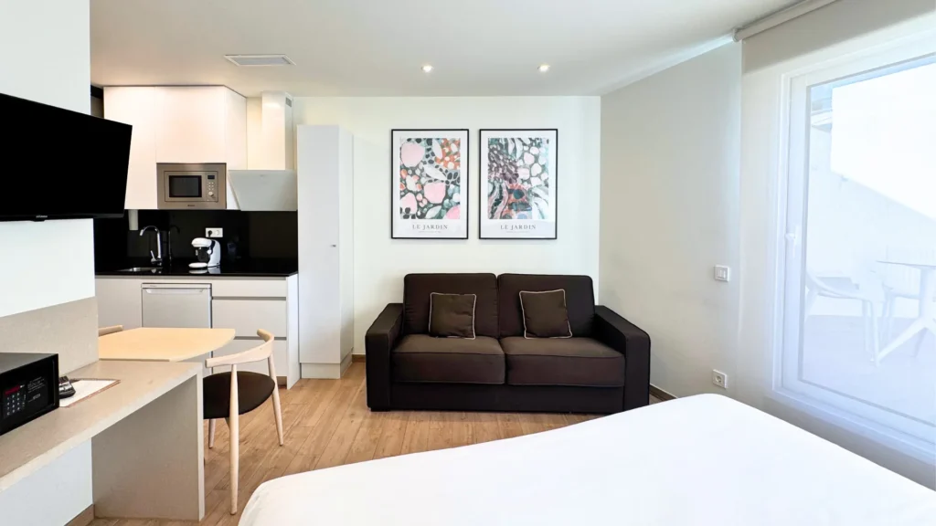 Aparatamento estudio con terraza Centro jardines Madrid sofa cama webp